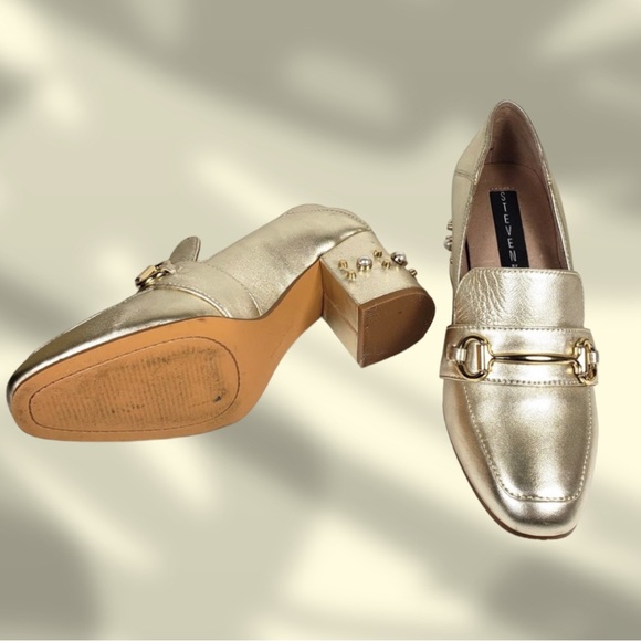 Steven by Steve Madden Layla Gold Leather Block Heels - Picture 8 of 8